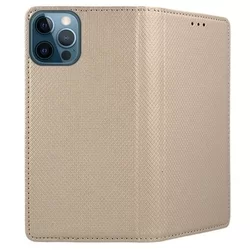iPhone 12 Pro Max Telefontok - arany mágneses átlátszó szilikon keretes könyvtok-2