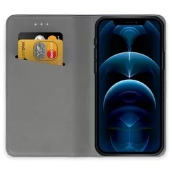 iPhone 12 Pro Max Telefontok - fekete mágneses átlátszó szilikon keretes könyvtok-1