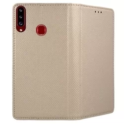 Samsung Galaxy A20s Telefontok - arany mágneses szilikon keretes könyvtok-3