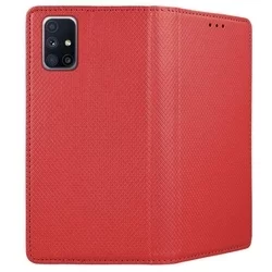Samsung Galaxy M51 Telefontok - piros mágneses szilikon keretes könyvtok-3