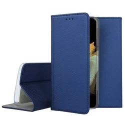 Samsung Galaxy S21 Ultra Telefontok - kék mágneses szilikon keretes könyvtok-1