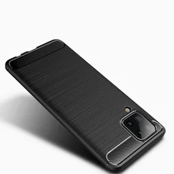 Samsung Galaxy A12 Telefontok - Carbon Fiber fekete szilikon tok-1