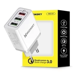 Wozinsky Hálózati töltő WWC-01 - 3 USB porttal, hálózati gyors töltő, fehér, 3A-4