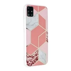 Samsung Galaxy M51 Telefontok - COSMO Marble d2 - Pink mintás műanyag hátlap tok, szilikon kerettel-1