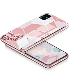 Samsung Galaxy M51 Telefontok - COSMO Marble d2 - Pink mintás műanyag hátlap tok, szilikon kerettel-2