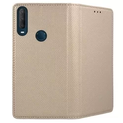 Alcatel 1S (2020) Telefontok - arany mágneses átlátszó szilikon keretes könyvtok-3