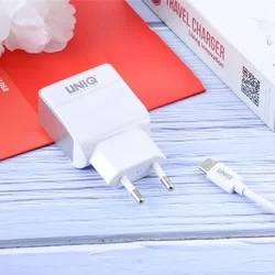 Töltő: UNIQ - 2USB portos fehér hálózati gyors töltőfej 2,4A + USB / Type-C (USB-C) adatkábel (1m)-3