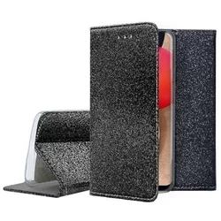 Samsung Galaxy A02s Telefontok - fekete Shiny mágneses szilikon keretes könyvtok-3
