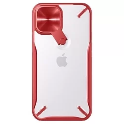 iPhone 12 Pro Max Telefontok - Nillkin Cyclops - áttetsző kemény hátlaptok, piros szilikon kerettel, kitámasztható kamerafedéllel-1