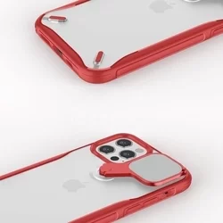 iPhone 12 Pro Max Telefontok - Nillkin Cyclops - áttetsző kemény hátlaptok, piros szilikon kerettel, kitámasztható kamerafedéllel-4