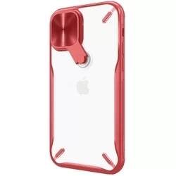 iPhone 12 Pro Max Telefontok - Nillkin Cyclops - áttetsző kemény hátlaptok, piros szilikon kerettel, kitámasztható kamerafedéllel-2