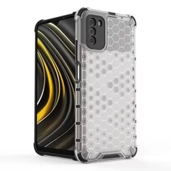 Xiaomi Poco M3 Telefontok - Hexagon mintás ütésálló áttetsző műanyag tok, szilikon peremmel-5