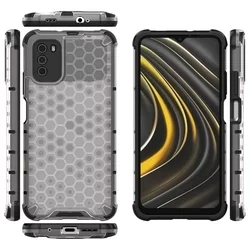 Xiaomi Poco M3 Telefontok - Hexagon mintás ütésálló áttetsző műanyag tok, szilikon peremmel-6
