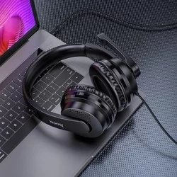 HOCO W103 - fekete fejhallgató mikrofonnal (vezetékes: audió jack+ audio jack adapter) - Headset-4