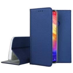 Xiaomi Redmi Note 7 Telefontok - kék mágneses szilikon keretes könyvtok-3