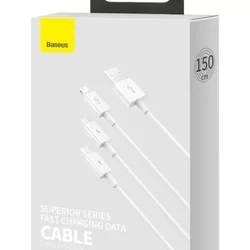 Töltőkábel: Baseus CAMLTYS-02 Superior 3v1 kábel - (USB - lightning / Type-C / MicroUSB) fehér kábel 2A, 1,5 m-1