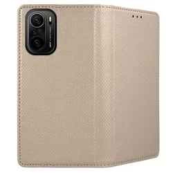 Xiaomi Poco F3 / Xiaomi Mi 11i Telefontok - arany mágneses szilikon keretes könyvtok-2
