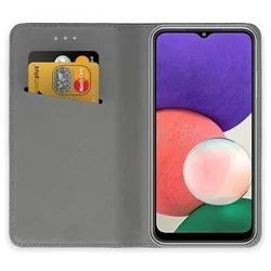 Samsung Galaxy A22 5G Telefontok - arany mágneses szilikon keretes könyvtok-1
