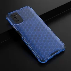 Xiaomi Poco M3 Telefontok - Hexagon mintás ütésálló kék áttetsző műanyag tok, szilikon peremmel-2