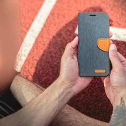 Samsung Galaxy A22 5G Telefontok - Canvas kék mágneses szilikon keretes könyvtok-4