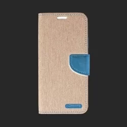 Samsung Galaxy A22 5G Telefontok - Canvas kék mágneses szilikon keretes könyvtok-1