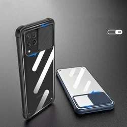 Samsung Galaxy A22 LTE / 4G Telefontok - TECH-PROTECT csúsztatható kameravédős átlátszó fekete keretes hátlap tok-2