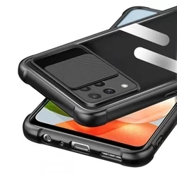 Samsung Galaxy A22 LTE / 4G Telefontok - TECH-PROTECT csúsztatható kameravédős átlátszó fekete keretes hátlap tok-5