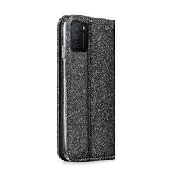 Xiaomi Redmi 9T / POCO M3 Telefontok - fekete Shiny mágneses szilikon keretes könyvtok-1