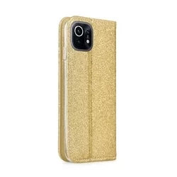 Xiaomi Mi 11 5G Telefontok - arany Shiny mágneses szilikon keretes könyvtok-1