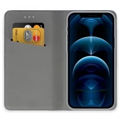 iPhone 13 Pro Max Telefontok - kék mágneses átlátszó szilikon keretes könyvtok-1