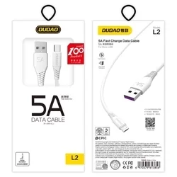 Adatkábel: DUDAO L2 - USB / TYPE-C (USB-C) fehér adatkábel, (5A) 1m-2