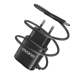 Dudao A2Pro Telefon töltő - fekete hálózati töltőfej 2xUSB porttal + beépített USB / Type-C (USB-C) kábel, 2,4A-1