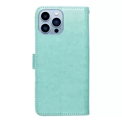iPhone 13 Pro Max Telefontok - MEZZO mandala mintás zöld mágneses szilikon keretes könyvtok-2