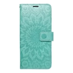 iPhone 13 Pro Max Telefontok - MEZZO mandala mintás zöld mágneses szilikon keretes könyvtok-1