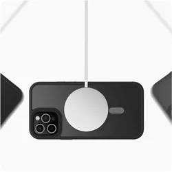 iPhone 13 Pro Telefontok - Tech-Protect Magmat MagSafe kompatibilis áttetsző műanyag hátlap tok, fekete szilikon kerettel-1