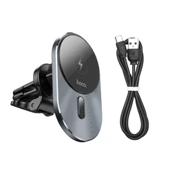 HOCO CA91 Telefontartó - MagSafe töltős, szellőzőrácsra rögzíthető fekete telefontartó + fekete Type-C (USB-C) töltő vezeték-5