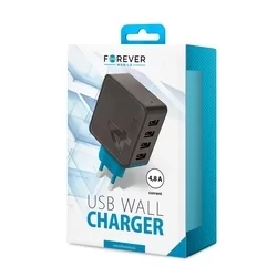 Forever TC-04 - 4 USB porttal, univerzális hálózati töltő, fekete/kék, 4,8A - Hálózati töltő-1