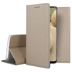 Samsung Galaxy A12 Nacho Telefontok - arany mágneses szilikon keretes könyvtok-2