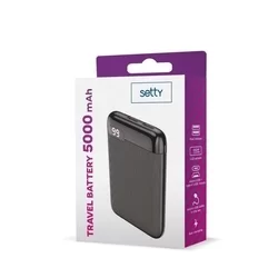Setty Powerbank - fekete power bank 5000 mAh, LCD kijelzővel, 2USB-4