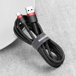 Adatkábel: BASEUS Cafule - USB / Type-C (USB-C) fekete szövet adatkábel 2A, 2m-4