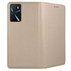 Oppo A54s Telefontok - arany mágneses szilikon keretes könyvtok-2