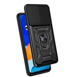 Xiaomi Redmi Note 11S Telefontok - Camshield - fekete szilikon tok, kitámasztó ujjgyűrűvel, csúsztatható kameravédővel-1