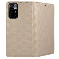 Xiaomi Poco M4 Pro 5G Telefontok - arany mágneses szilikon keretes könyvtok-1