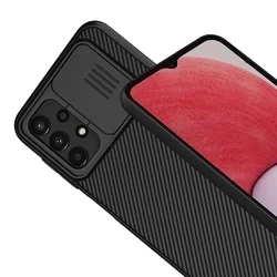 Samsung Galaxy A13 (A135F / A137F) Telefontok - Nillkin csúsztatható kameravédős fekete hátlap tok-1