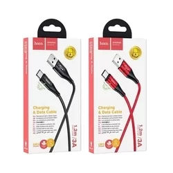 Kábel: HOCO U93 - USB / Type-C (USB-C) piros szövet kábel, 3A, LED -es 1,2m-3