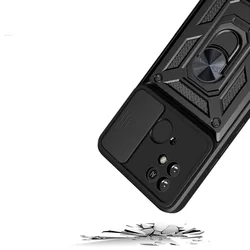 Xiaomi Redmi 10C Telefontok - Camshield - fekete szilikon tok, kitámasztó ujjgyűrűvel, csúsztatható kameravédővel-2