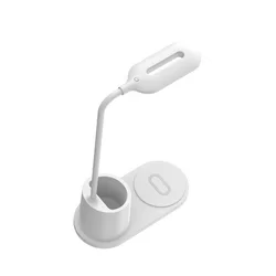 Telefontartó állvány: Rebeltec W600 - univerzális asztali LED lámpa tolltartóval, Qi vezeték nélküli töltéssel fehér-1