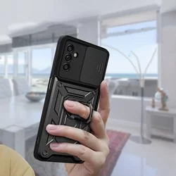 Samsung Galaxy M23 5G Telefontok - Tech-Protect Camshield - fekete szilikon tok, kitámasztó ujjgyűrűvel, csúsztatható kameravédővel-5
