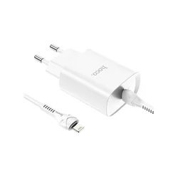 Töltő: HOCO N14 - Type-C (USB-C) fehér hálózati töltőfej + Lightning / Type-C kábel, fehér 20W-2