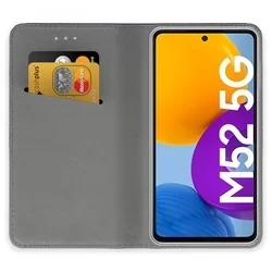 Samsung Galaxy M52 5G Telefontok - piros mágneses szilikon keretes könyvtok-1